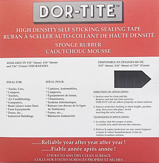 Dortite Weatherstip Sponge (808) - Premium  Neoprene Closed Cell Gasketing - SIZE : 3/4IN x 7/16IN x 15FT (4.57m)