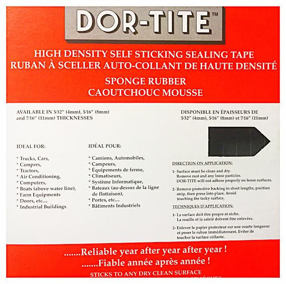 Dortite Weatherstip Sponge (808) - Premium  Neoprene Closed Cell Gasketing - SIZE : 3/4IN x 7/16IN x 15FT (4.57m)